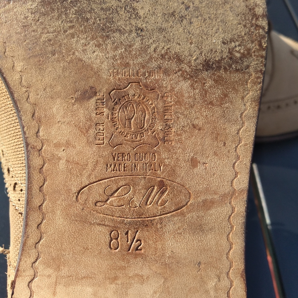 Men's L & M Shoes, Tan Leather Brogues, Wingtip, Size 8.5, Made in Italy - Picture 7 of 16